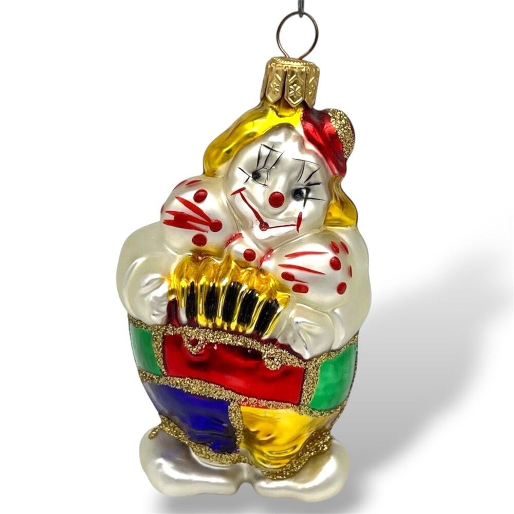 Kurt Adler Polonaise Komozja Hand Blown Glass Clown Accordion Ornament Poland